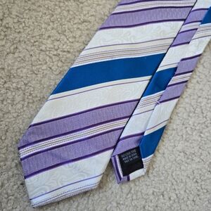 Sean John Silk Tie Purple Blue Striped Paisley Pattern Classic Neck Tie